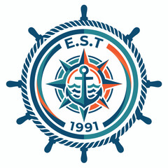 Fototapeta premium This stylish nautical logo features an anchor surrounded by a ship’s wheel, representing maritime themes and adventures, perfect for marine businesses or branding.