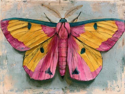 Colourful encaustic rosy maple moth