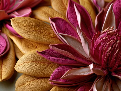 Yellow floral design in leather texture macro