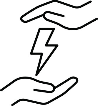 Hands holding lightning bolt energy and power concept icon