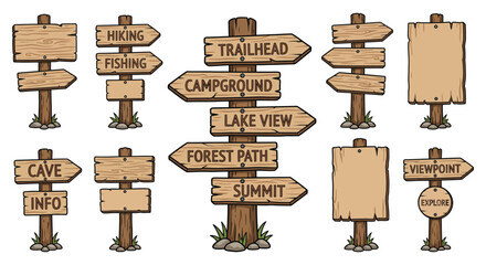 Wooden signposts with directional labels a vector illustration on a white background signpost sign © Bijori