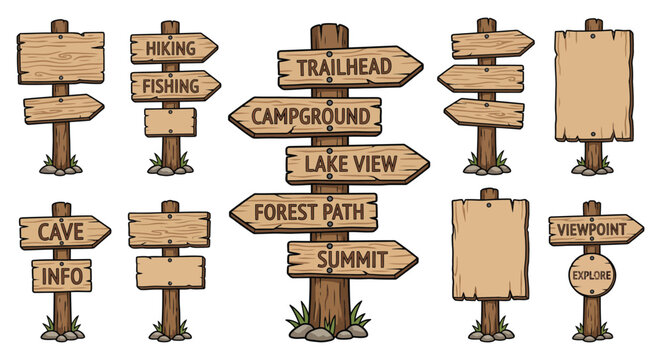 Wooden signposts with directional labels a vector illustration on a white background signpost sign