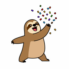 Obraz premium Cute Cartoon Sloth Waving Joyfully.