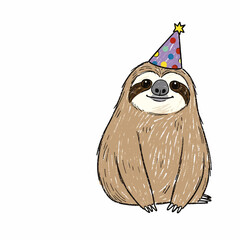 Obraz premium Cute Cartoon Sloth Wearing Colorful Party Hat.