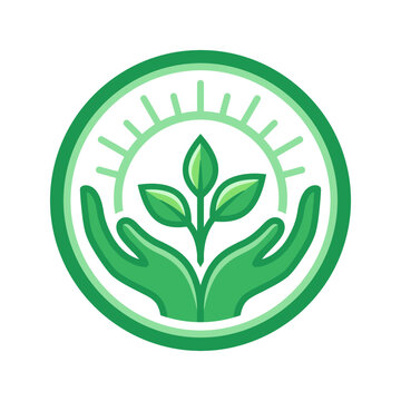 Green ecology logo featuring hands holding a young plant