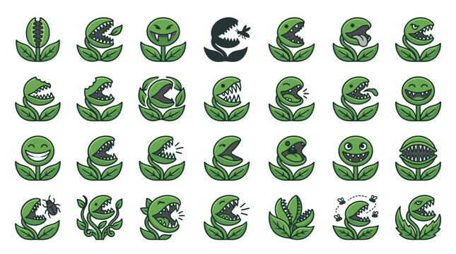 Cartoon Venus flytrap characters with expressive plant faces.