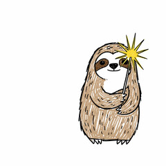 Obraz premium Cute Sloth Holding Sparkling Star Illustration.