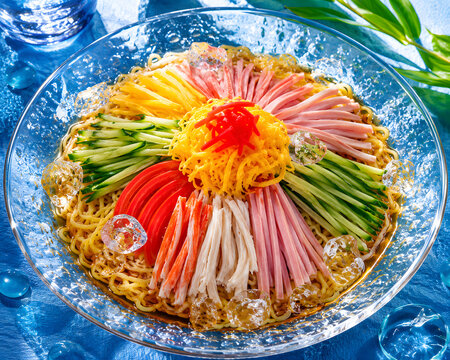 Hiyashi Chuka Cold Ramen Noodles with Colorful Toppings