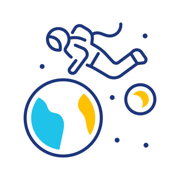 Astronaut space walk icon. Science and space exploration line symbol. Color.