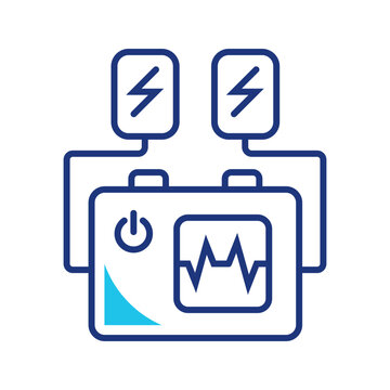 Defibrillator machine icon. Healthcare and resuscitation line symbol. Color.