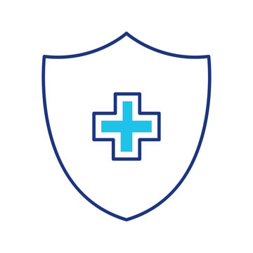 Health shield icon. Healthcare and health insurance line symbol. Color.