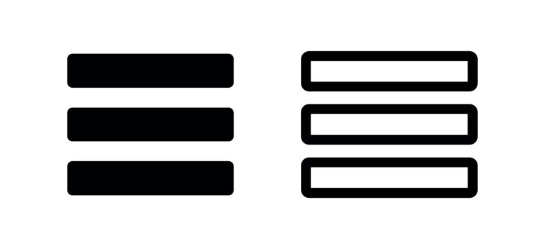 Hamburger menu or list icon set in black and white