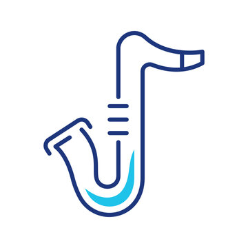 Jazz saxophone icon. Entertainment and musical instrument line symbol. Color.