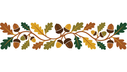 Autumn oak leaves and acorn border. Fall season decorative divider with seasonal foliage. © @ahmedmaynul