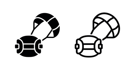 Parachute Pack Icon Set, Skydiving Gear Symbol, Paragliding Equipment Black and Outline Vector © liubomir118809