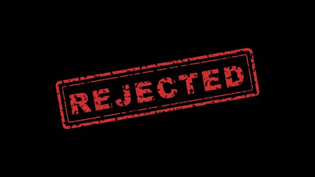 Red rejected stamp black background, animated distressed rubber seal heavy impact loop