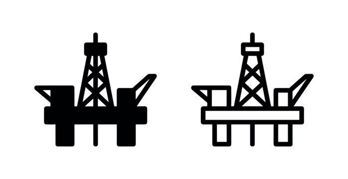 Oil rig or offshore drilling platform icon set. Energy, industry, and petroleum extraction symbol vector illustration.