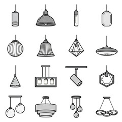 Contemporary lighting fixture icons for interior home decoration. © Suci