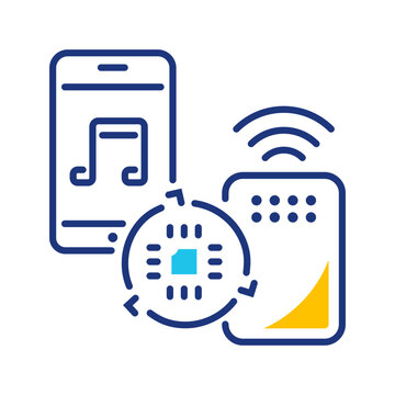 Phone speaker icon. Technology and audio streaming line symbol. Color.