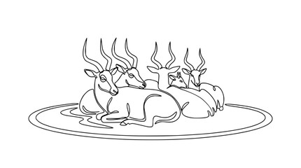 Herd of Antelopes Resting in Circle, Minimalist Line Art © Ahmad