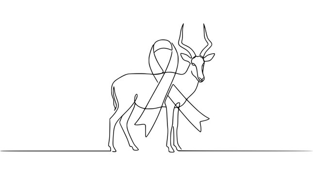 Elegant Antelope Silhouette with Awareness Ribbon - Minimalist Line Art