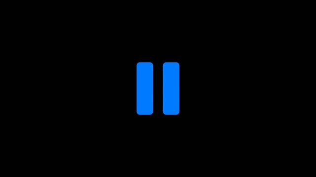 Blue play to pause button morph animation black background, modern tech UI control loop
