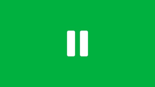 White play pause button green screen animation, animated UI media control chroma key loop