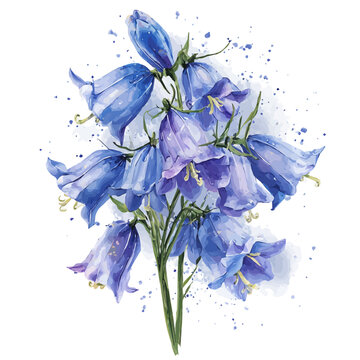 Bluebell Bouquet watercolor vector illustration, high-quality artwork isolated on a pure white background.