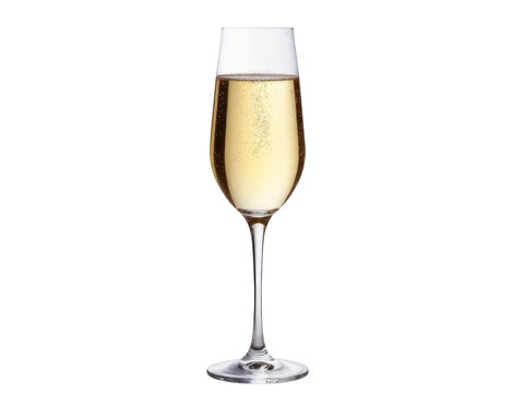 A glass of champagne sitting on a clean white background, perfect for celebrations or advertising
