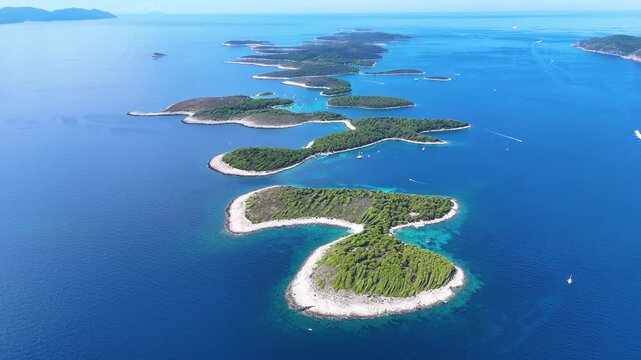 Aerial footage of Paklinski islands Adriatic sea in Croatia