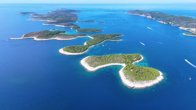 Aerial footage of Paklinski islands Adriatic sea in Croatia