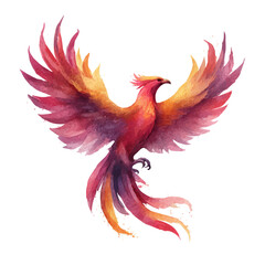 Fototapeta premium Watercolor Phoenix vector, artistic painting style, high-resolution illustration on a pure white background.
