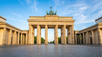 Fototapeta premium The iconic Brandenburg Gate in Berlin under a bright blue sky.