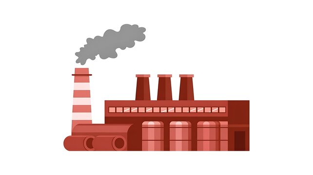 Industrial factory building with smoking chimney