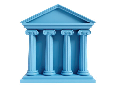 A blue building with a unique architectural feature - three columns on its rooftop