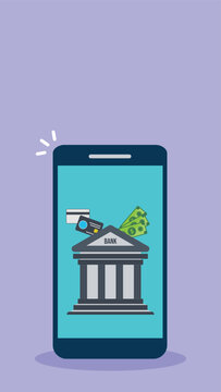 Mobile Banking App with Digital Payments, Credit Card and Cash Transfer Flat Vector Illustration