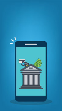 Mobile Banking App with Digital Payments, Credit Card and Cash Transfer Flat Vector Illustration