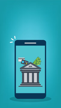 Mobile Banking App with Digital Payments, Credit Card and Cash Transfer Flat Vector Illustration