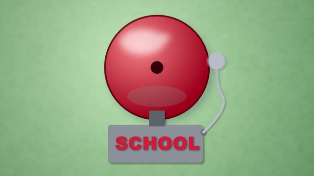 Red back to school bell ringing on green wall