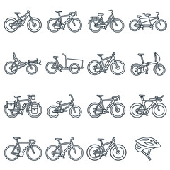 Obraz premium Various bicycle and cycling gear line icons.