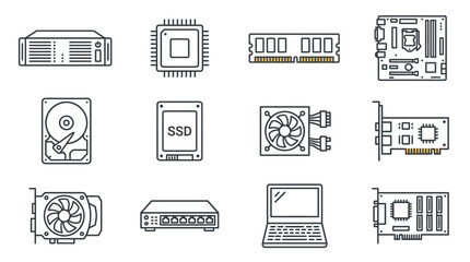 Fototapeta premium Computer hardware and electronic component icons.
