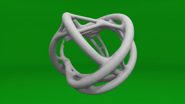 Abstract parametric organic structure rotating on green screen, 3d generative design.
