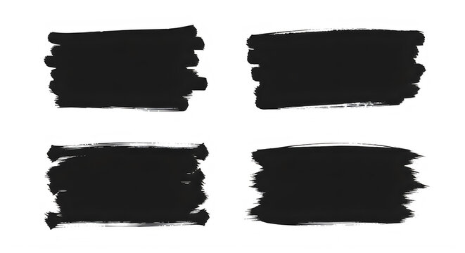 Black marker strokes collection, set of 4 hand drawn ink brush highlights, grunge felt tip pen textures for highlighting text and design