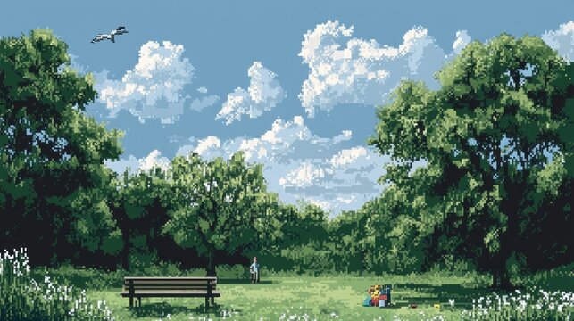 Park scene, pixel art