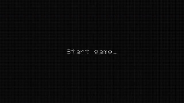 Retro 8-bit Start Game Text Animation on Pixelated Black Screen