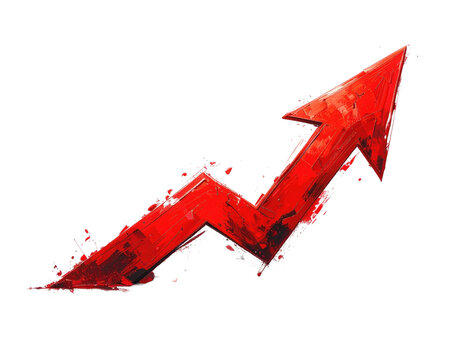 illustration of a bold red upward trending arrow with brushstroke texture and rough e 1
