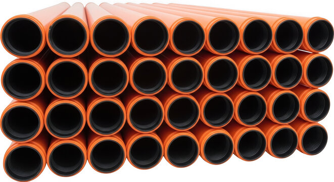 Stack of orange plastic pipes isolated on transparent background