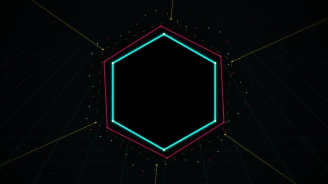 Cyber Security Network Node Glowing Hexagon HUD Graphic for B2B Tech Dashboard Logo Placeholder Seamless Loop