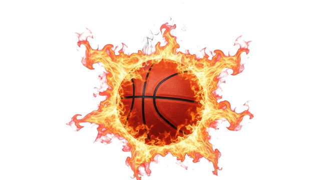 Basketball on fire with flames isolated on transparent background