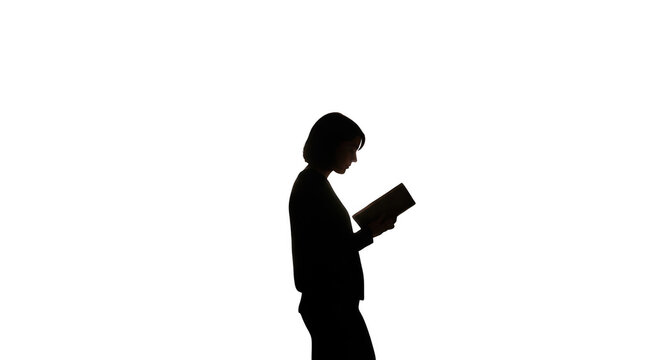 Woman reading a book silhouette isolated on transparent background